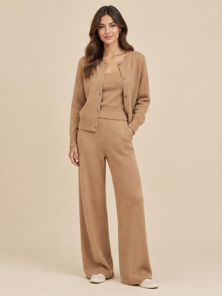 Knit Cardigan & Wide Leg Two-Piece